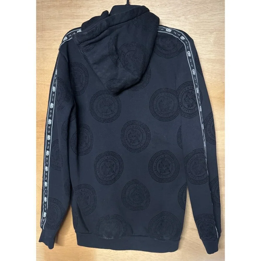 Supply & Demand Men’s Black Hoodie Gold Front Logo Suede Detail Streetwear M Y2K